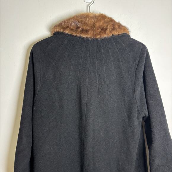 Vintage Cashmere Coat Size S/M 60s Black Brown Fur Collar Long Soft Raglan - Picture 5 of 8